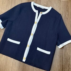 Abercrombie & Fitch Women's Cardigan Navy With Gold Buttons Medium Short Sleeve